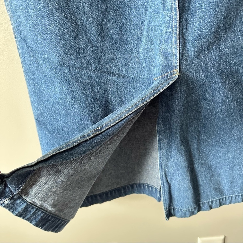 Talbots Vintage Denim Skirt 14 Paper Bag Waist Modest Pockets 90s Preppy - Picture 16 of 16